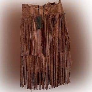 BCBG MaxAzria Suede Fringe Pencil Skirt